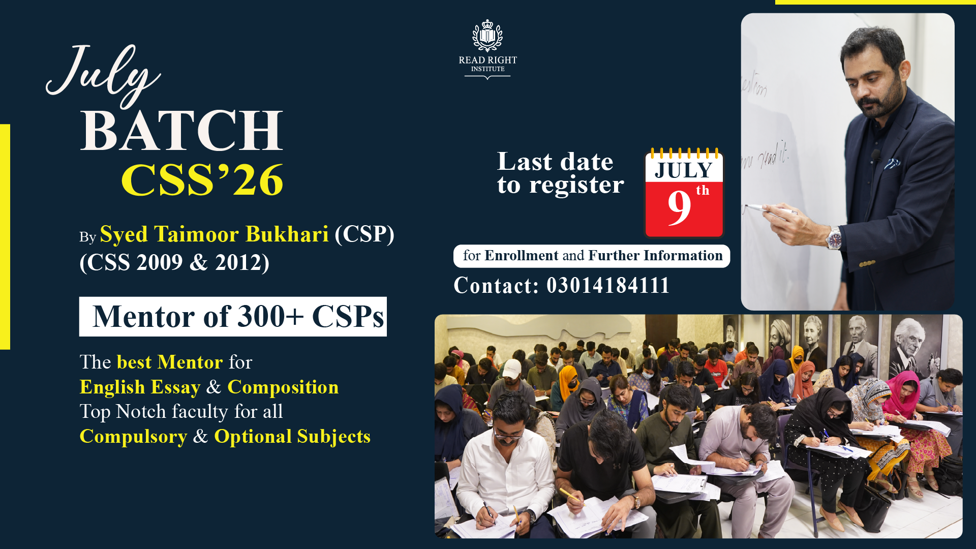 July Session for CSS 2026 picture of syed taimoor bukhari teaching to large number of students