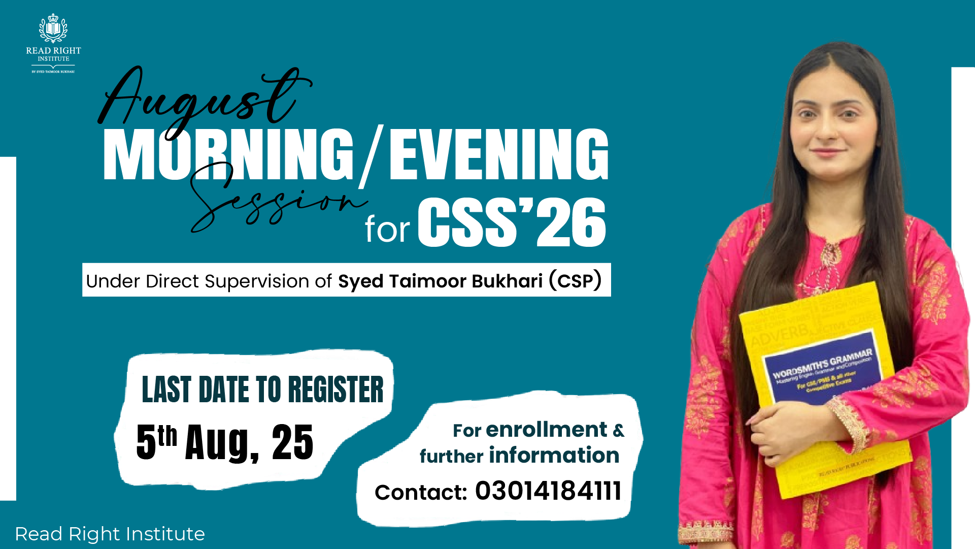 Session for CSS 2026 picture of Student studying at read right institute holding syed taimoor bukhari's book
