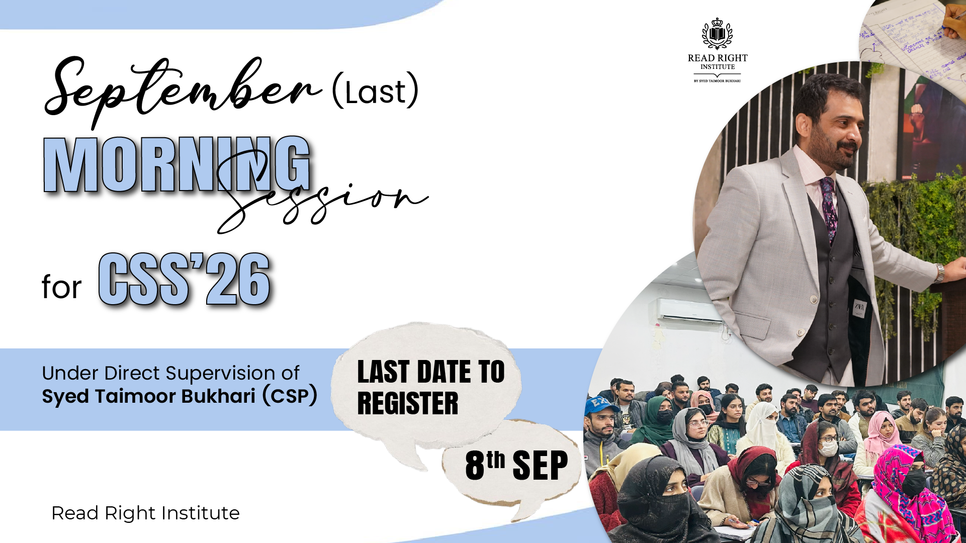 September Session for CSS 2026 picture of syed taimoor bukhari teaching to large number of students